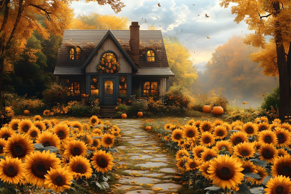 Sfondo Casa In Legno Girasoli Autunnali RR8-312