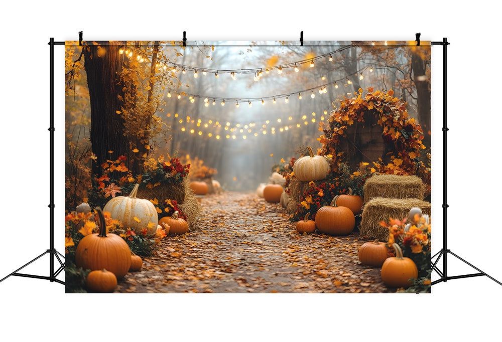 Luci A Corda Autunnali Che Illuminano Lo Sfondo Di Zucca RR8-316