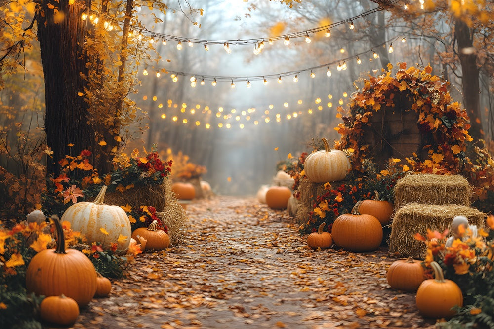 Luci A Corda Autunnali Che Illuminano Lo Sfondo Di Zucca RR8-316