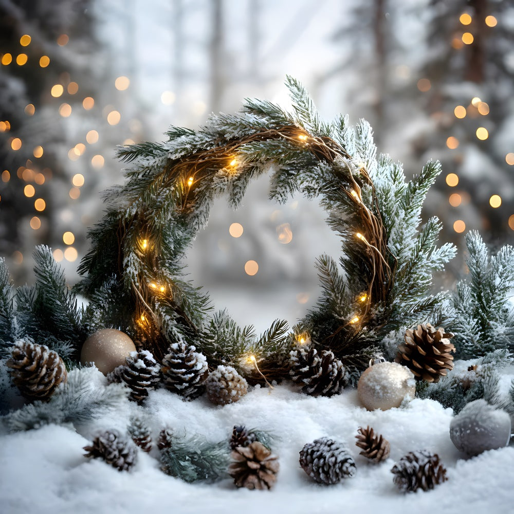 Sfondo Di Pigne Con Ghirlanda Di Albero Di Natale RR8-336