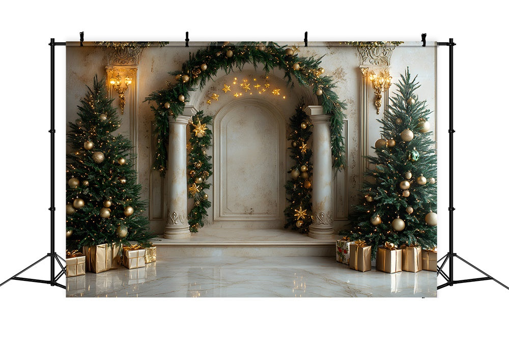 Sfondo Dell'Albero Della Porta Del Palazzo Della Ghirlanda Di Natale RR8-337