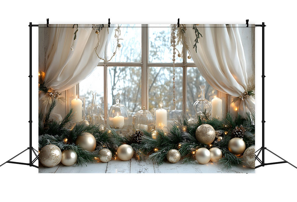 Sfere Di Natale Candele Finestra Vista Sullo Sfondo RR8-339