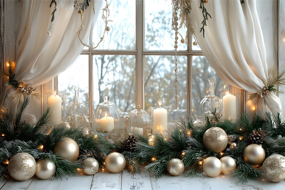 Sfere Di Natale Candele Finestra Vista Sullo Sfondo RR8-339