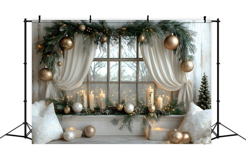 Sfondo Finestra Decorata Con Ghirlanda Di Natale RR8-340