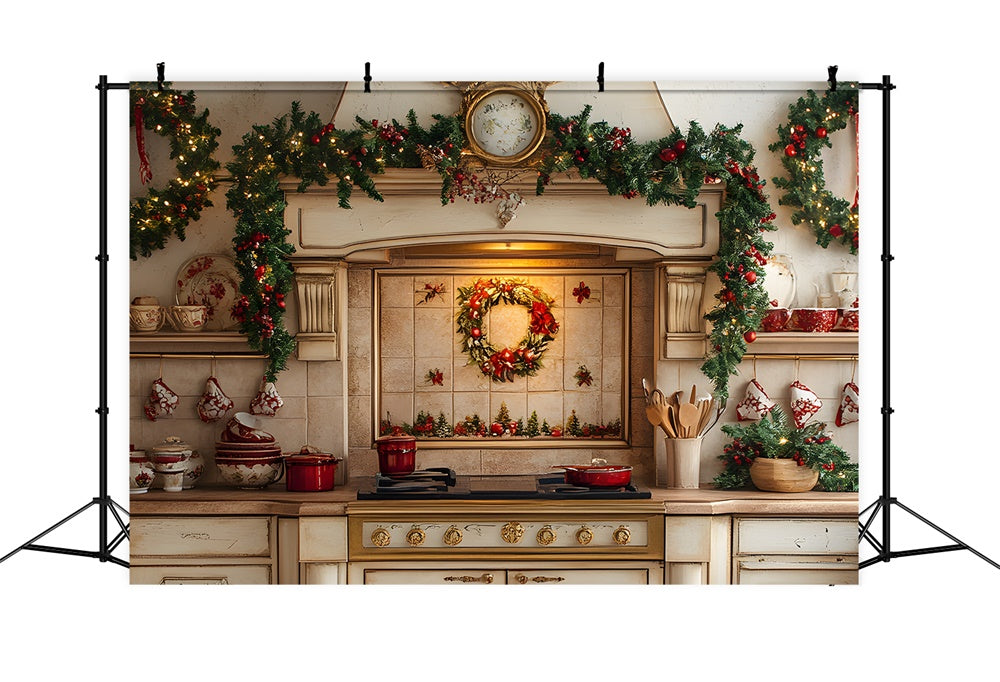 Sfondo Di Decorazioni Per Ghirlande Di Ghirlande Da Cucina Natalizie RR8-342