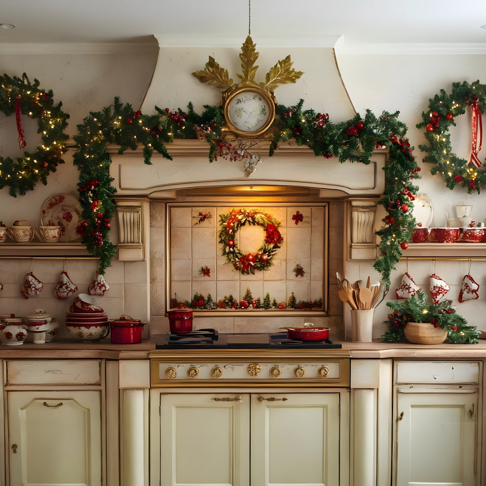 Sfondo Di Decorazioni Per Ghirlande Di Ghirlande Da Cucina Natalizie RR8-342