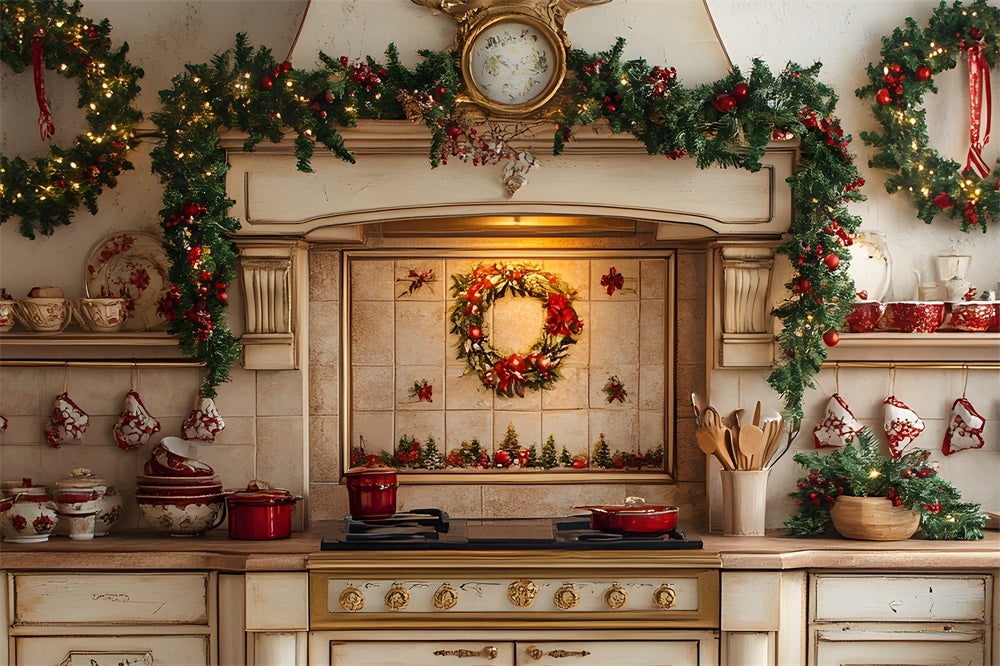 Sfondo Di Decorazioni Per Ghirlande Di Ghirlande Da Cucina Natalizie RR8-342