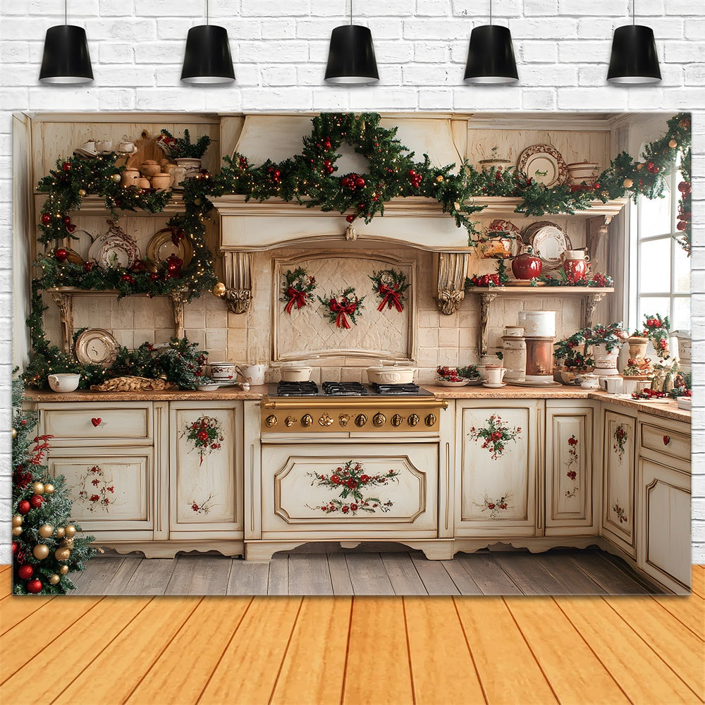Sfondo Fotografico Per Cucina Con Ghirlanda Natalizia RR8-343