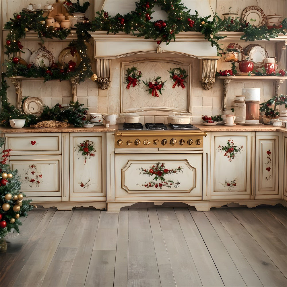 Sfondo Fotografico Per Cucina Con Ghirlanda Natalizia RR8-343