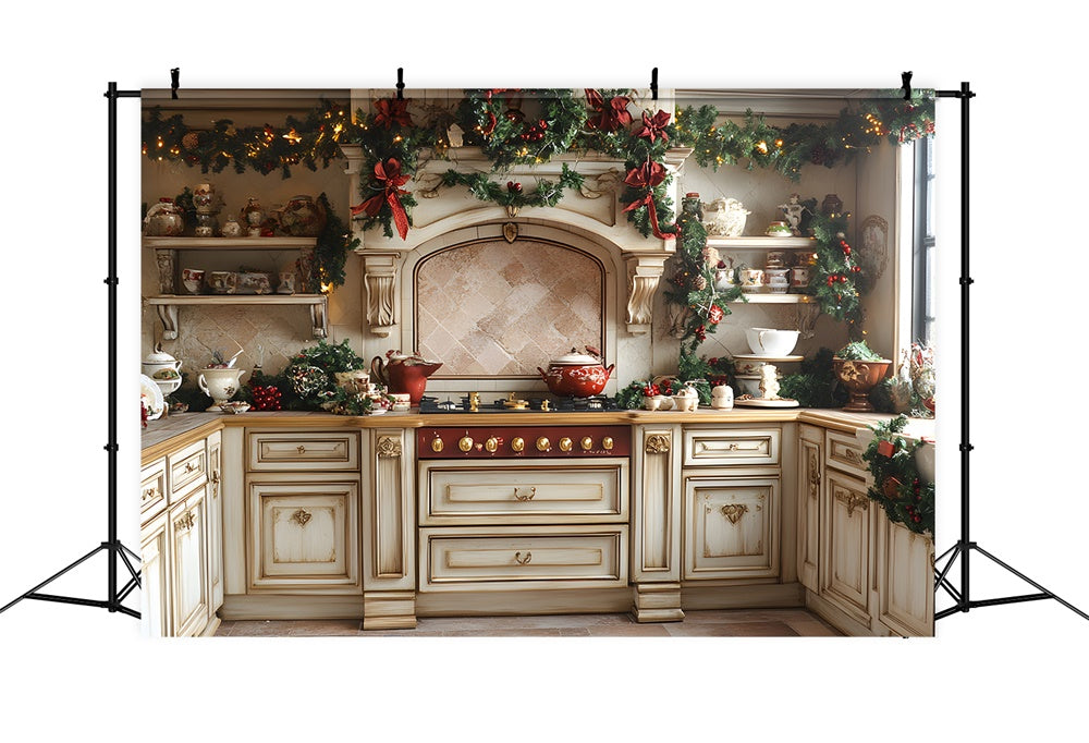 Sfondo Di Ghirlande Natalizie Per Esposizione Di Cucina RR8-344