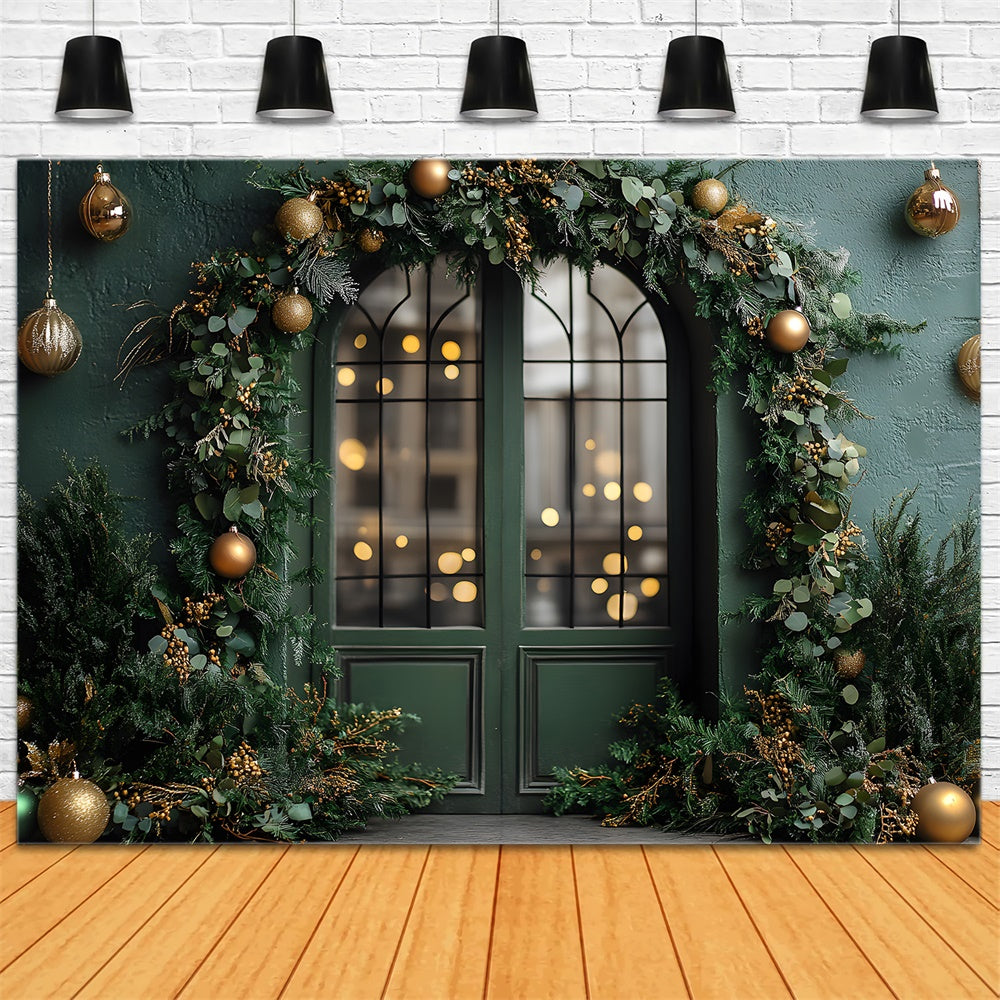 Sfondo Per Porta Con Decorazione Ghirlanda Di Palline Di Natale RR8-346