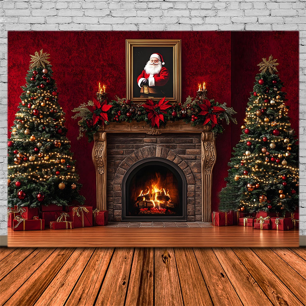 Sfondo Camino Retro Di Natale Di Babbo Natale RR8-353