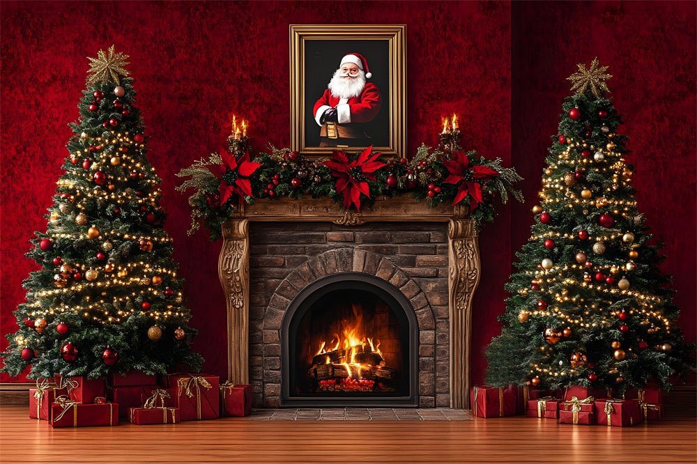 Sfondo Camino Retro Di Natale Di Babbo Natale RR8-353