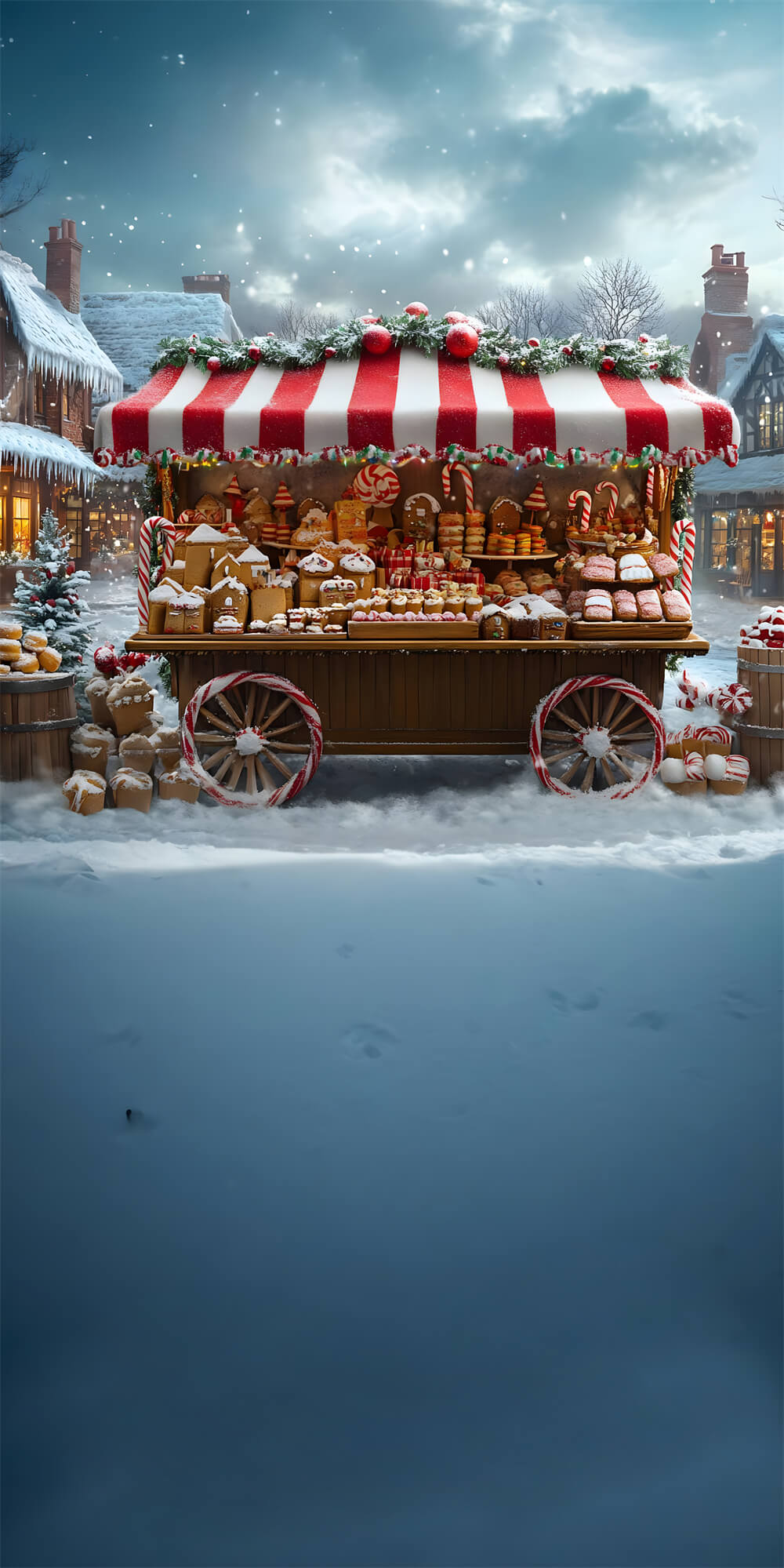 Sfondo Di Fiocchi Di Neve Per Carrello Da Dessert Natalizio Con Spazzata Di Neve RR8-370