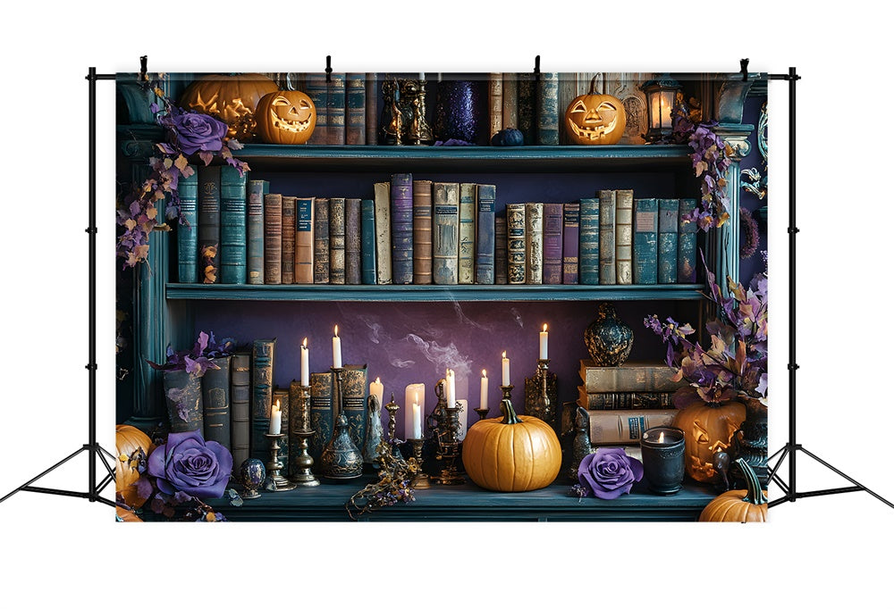 Sfondo Di Candele Di Zucca Per Scaffale Per Libri Di Halloween RR8-374