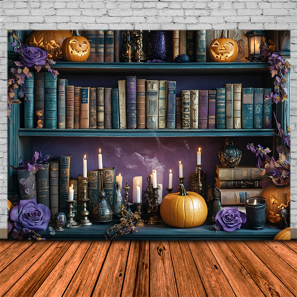 Sfondo Di Candele Di Zucca Per Scaffale Per Libri Di Halloween RR8-374