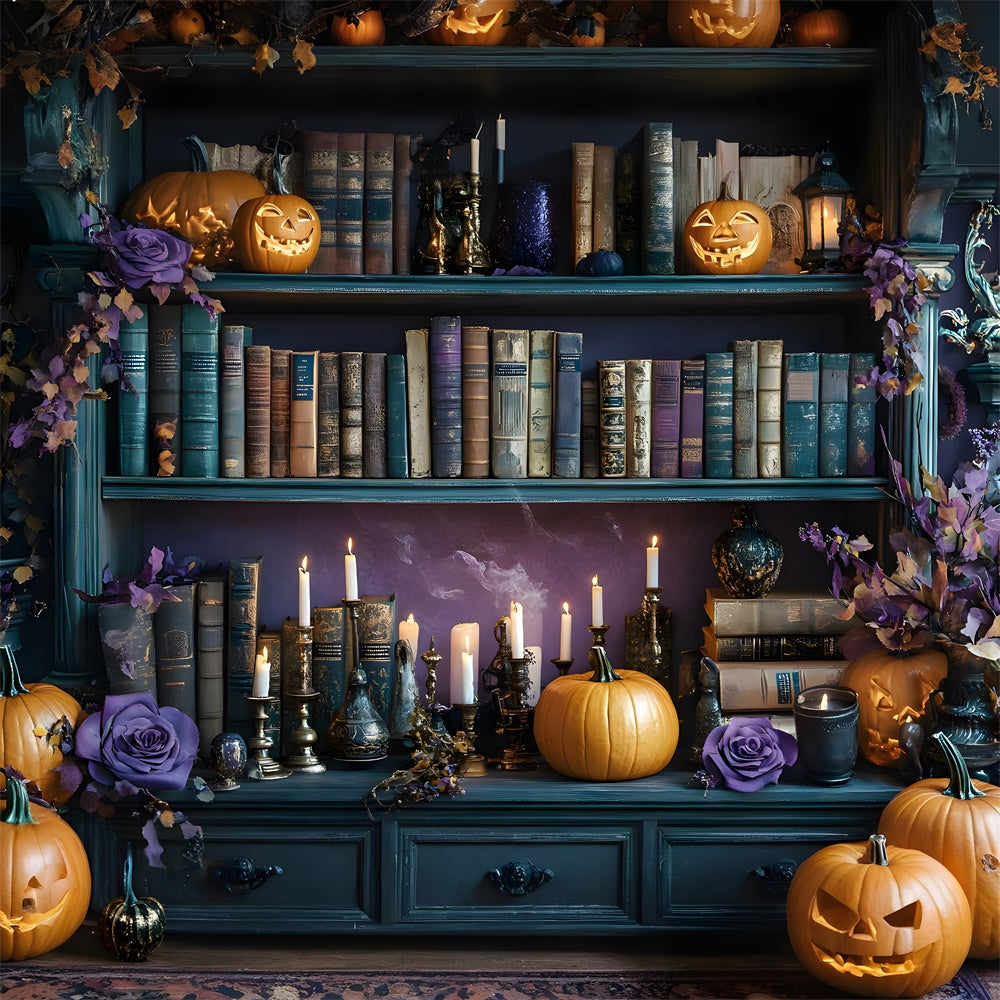 Sfondo Di Candele Di Zucca Per Scaffale Per Libri Di Halloween RR8-374