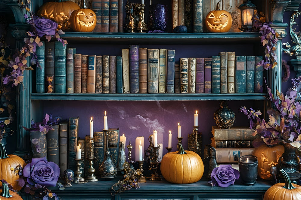 Sfondo Di Candele Di Zucca Per Scaffale Per Libri Di Halloween RR8-374