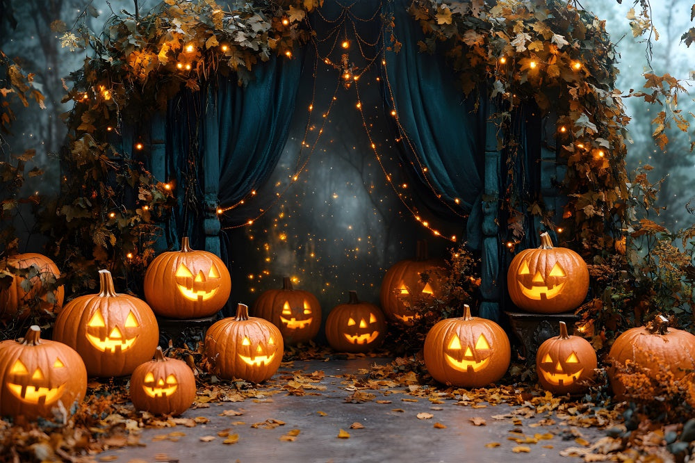 Sfondo Di Luci Di Stringa Di Lanterne Di Zucca Di Halloween RR8-377