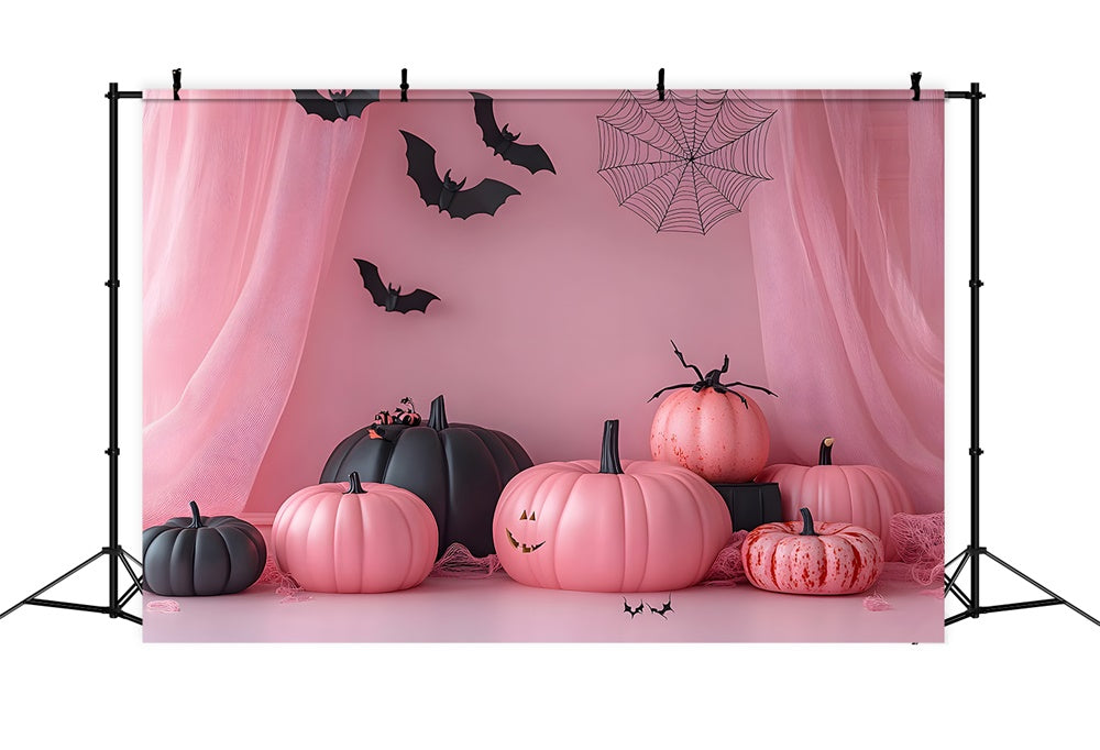 Sfondo Di Halloween Con Zucche Rosa Per Tende RR8-386