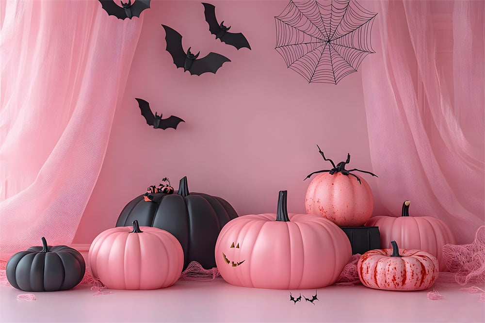 Sfondo Di Halloween Con Zucche Rosa Per Tende RR8-386