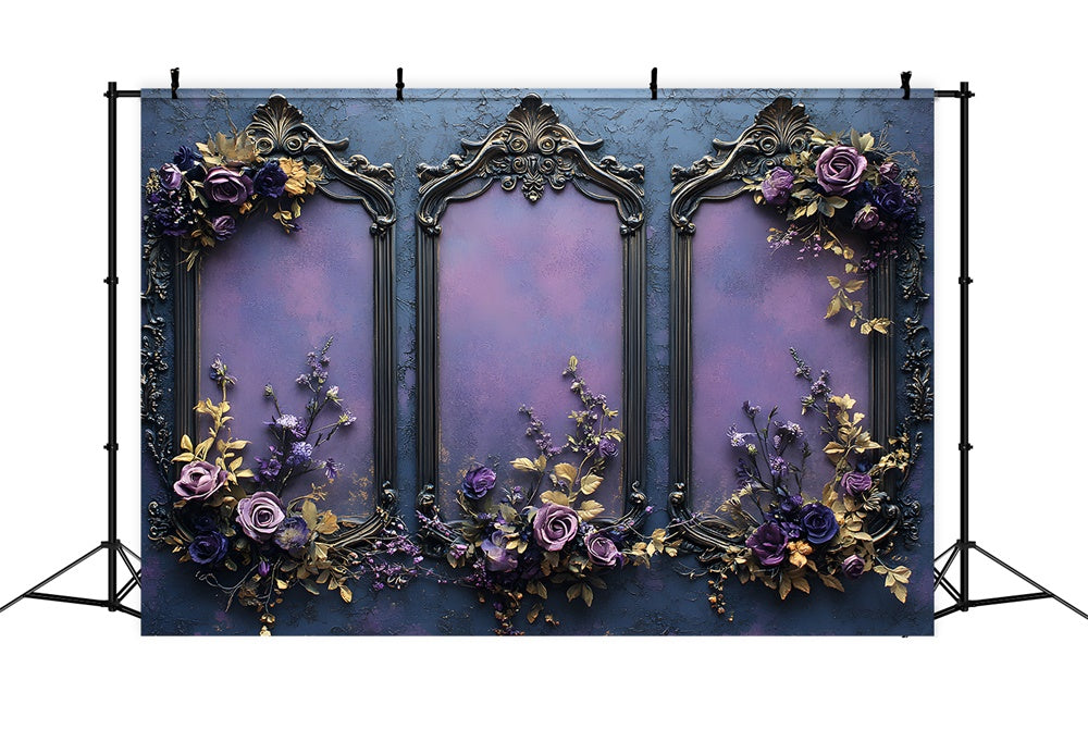 Sfondo Di Halloween Da Parete Con Cornice Di Fiori Viola RR8-390