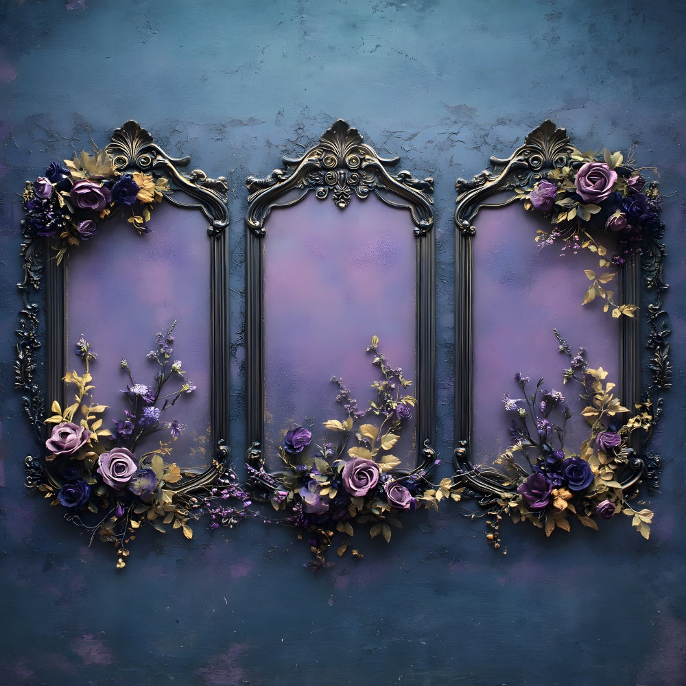 Sfondo Di Halloween Da Parete Con Cornice Di Fiori Viola RR8-390