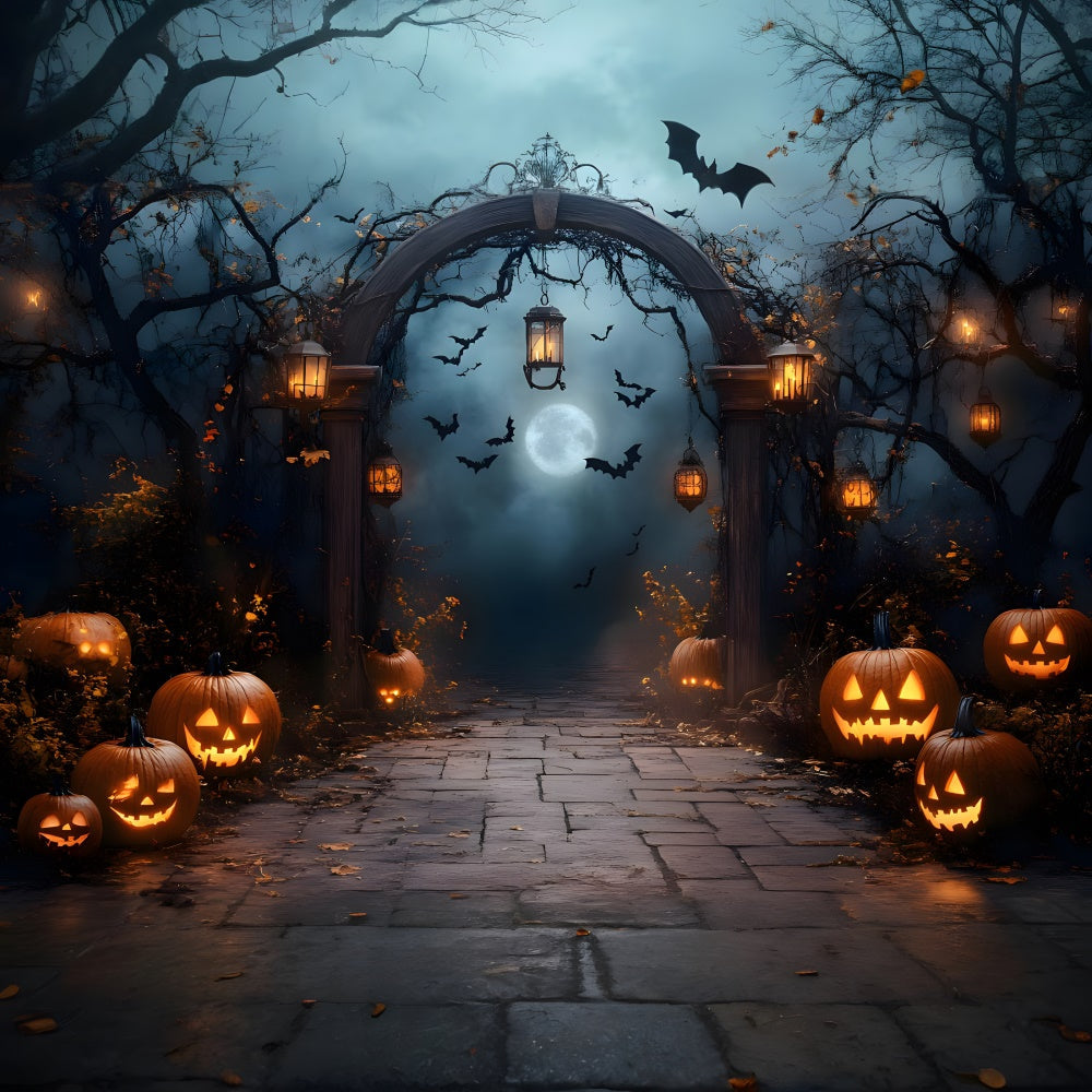 Sfondo Del Cancello Del Cimitero Della Notte Spettrale Di Halloween RR8-393