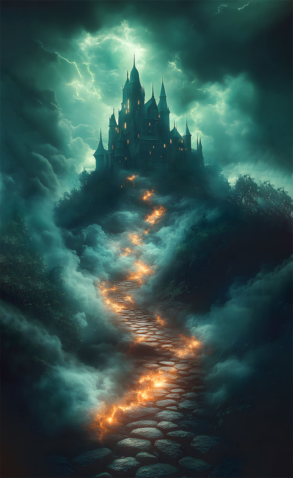 Sfondo Del Castello Del Cielo Spettrale Di Halloween Stone Sweep RR8-400