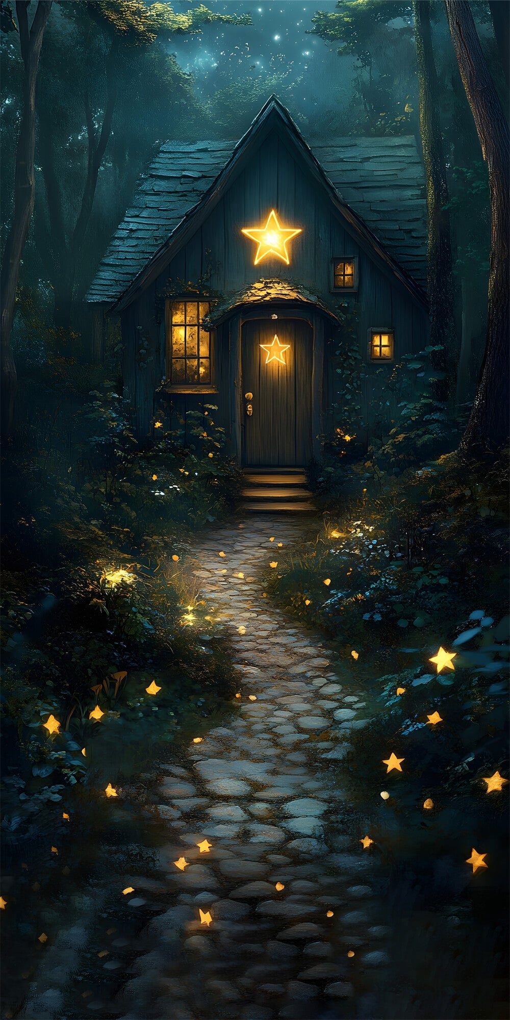 Sfondo Di Notte Di Foresta Di Spazzata Di Pietra Stellata RR8-403