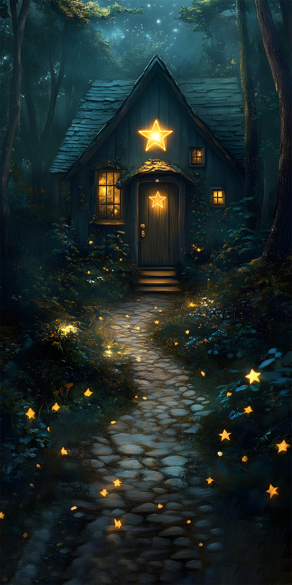 Sfondo Di Notte Di Foresta Di Spazzata Di Pietra Stellata RR8-403