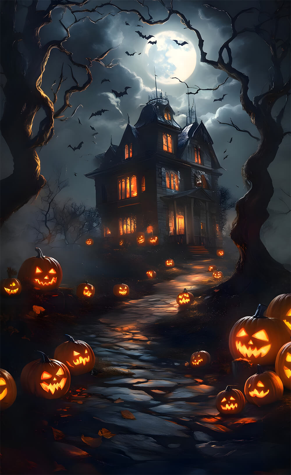 Sfondo Della Casa Stregata Della Luna Piena Di Halloween Night Sweep RR8-405