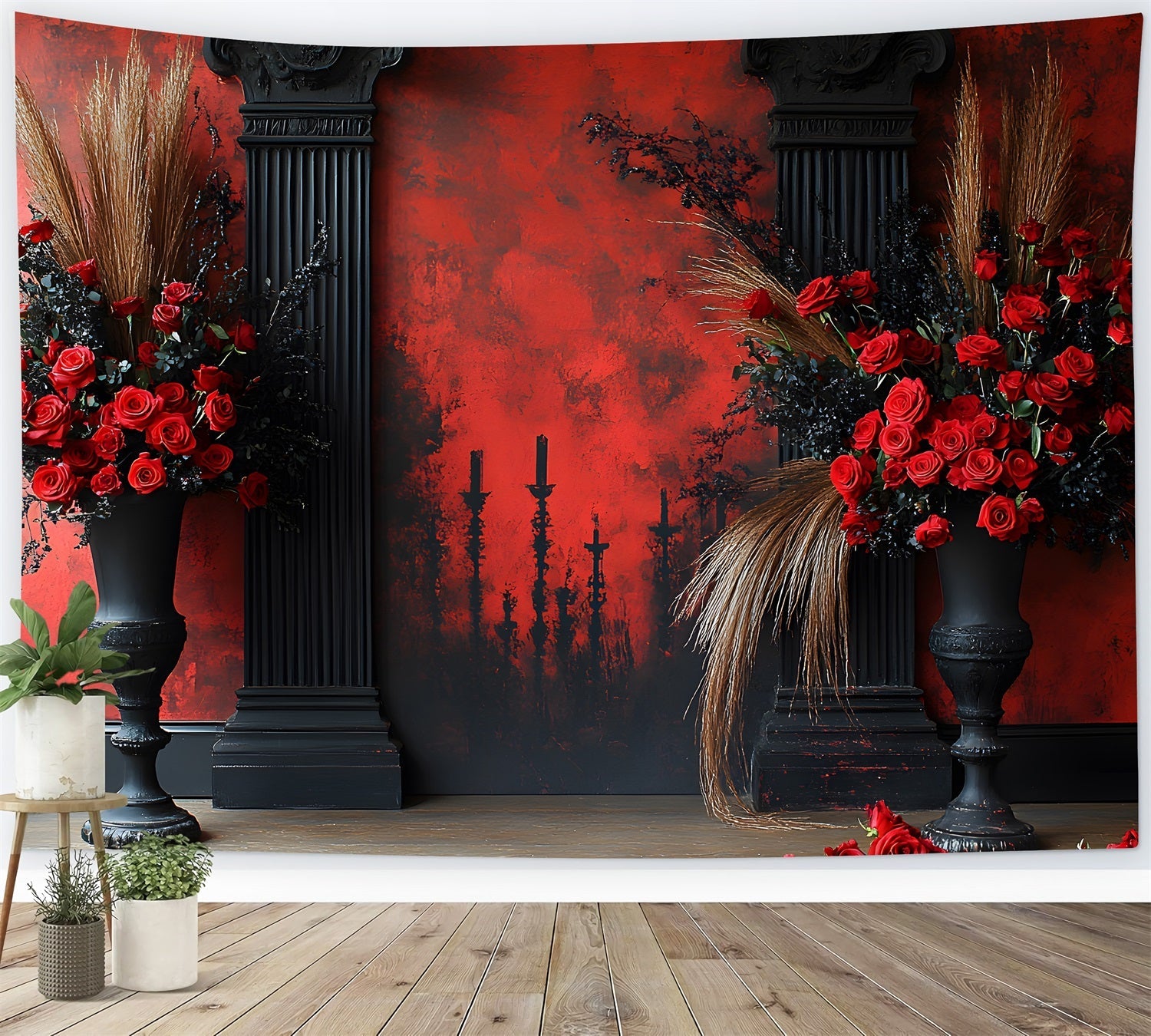 Sfondo Candela Boho Con Rosa Rossa Gotica RR8-422