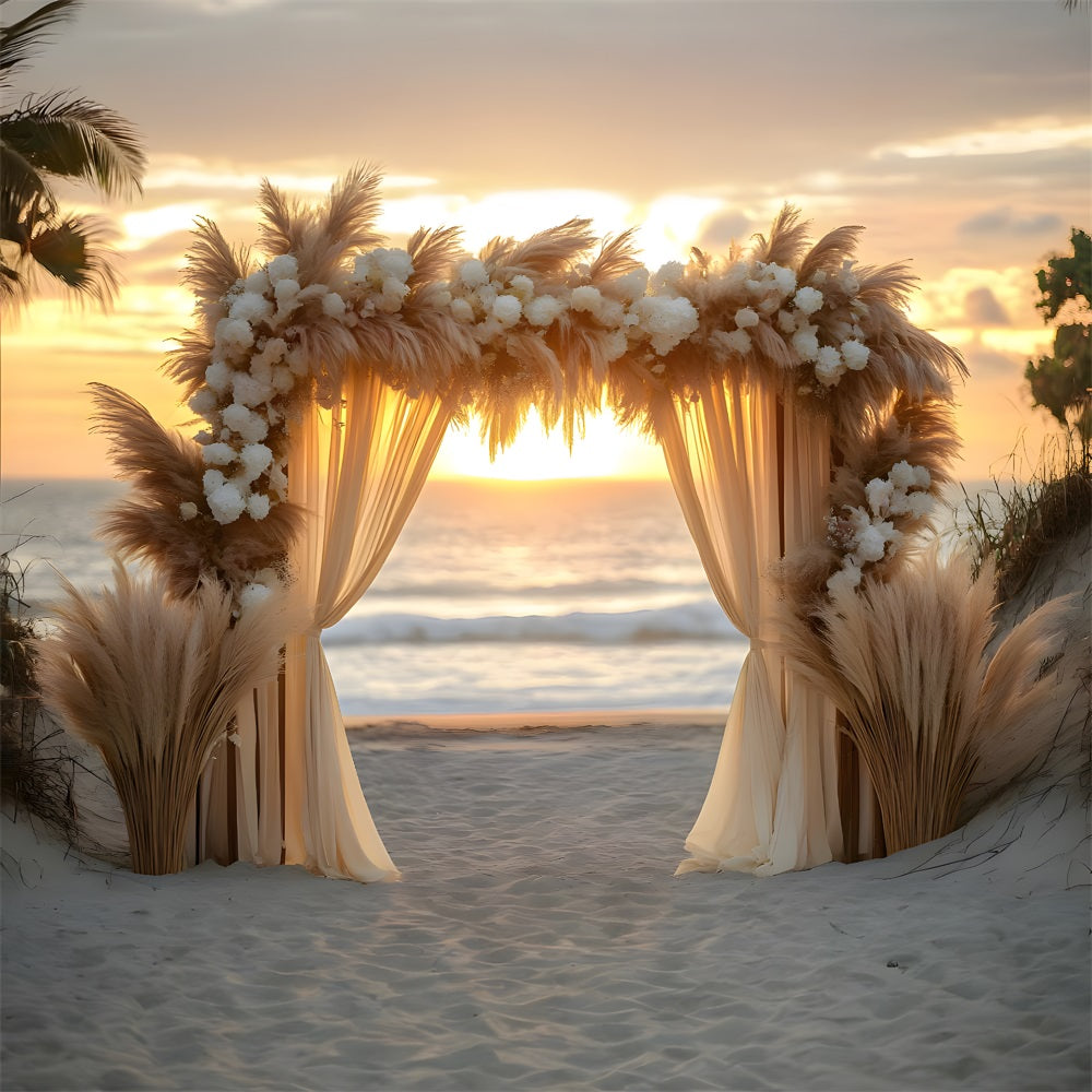 Sfondo Bohemien Con Arco Per Matrimonio In Spiaggia RR8-434