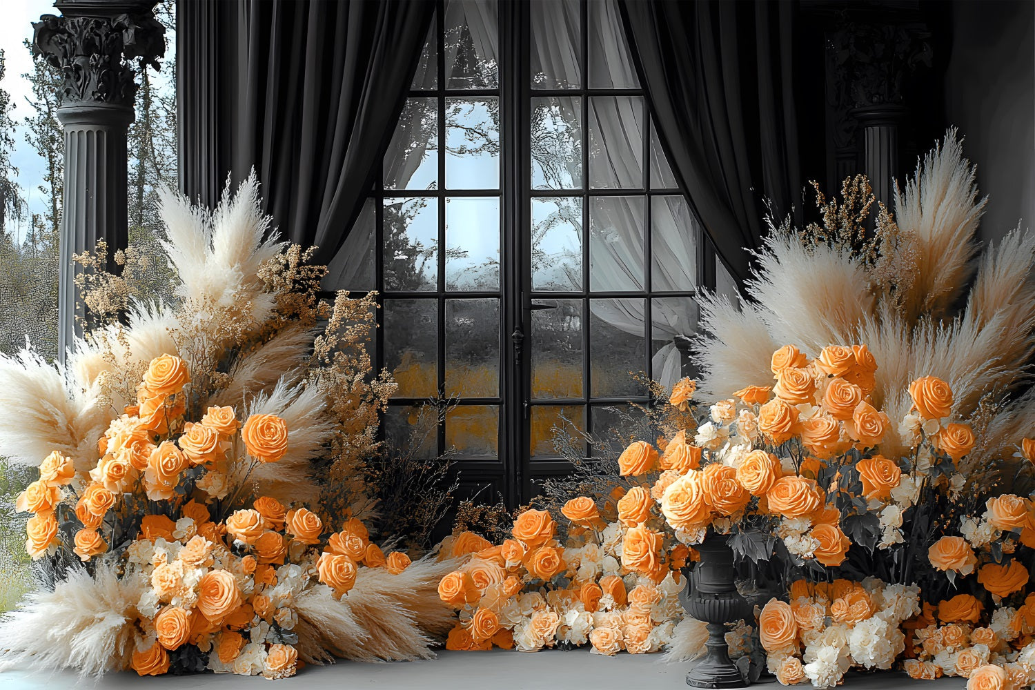 Sfondo Della Finestra Boho Dell'Ora D'Oro RR8-486