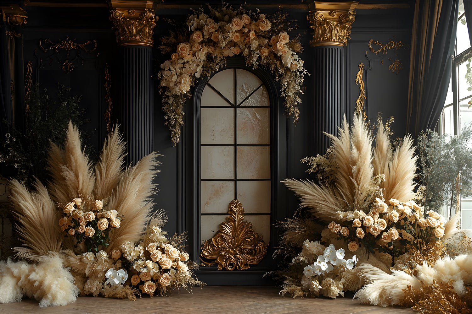 Sfondo Boho Pampa Con Fogliame Autunnale RR8-489