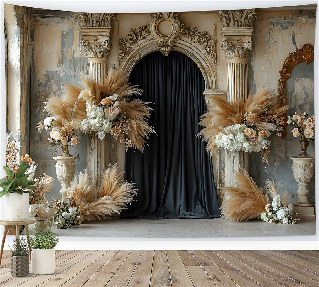 Sfondo Boho Con Rose Di Pampa Neutre Organiche RR8-496