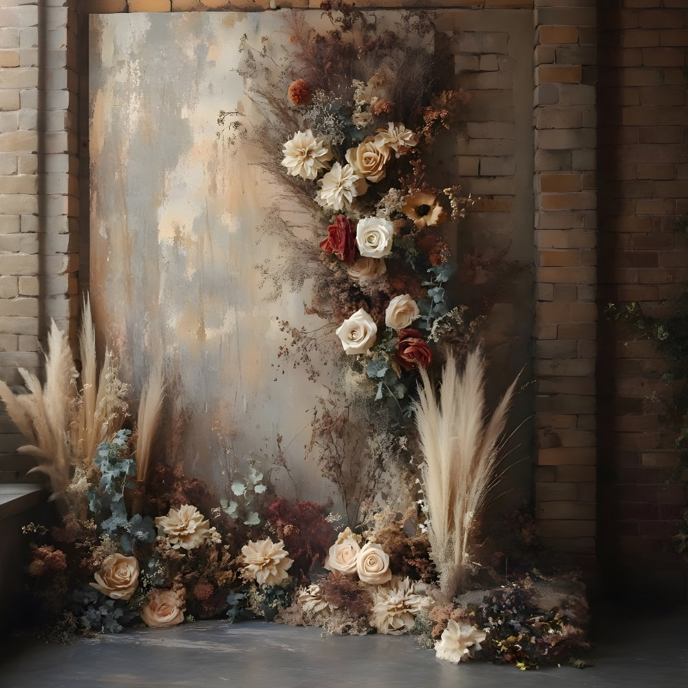 Sfondo Floreale Boho Vintage Con Muro Di Mattoni RR8-510