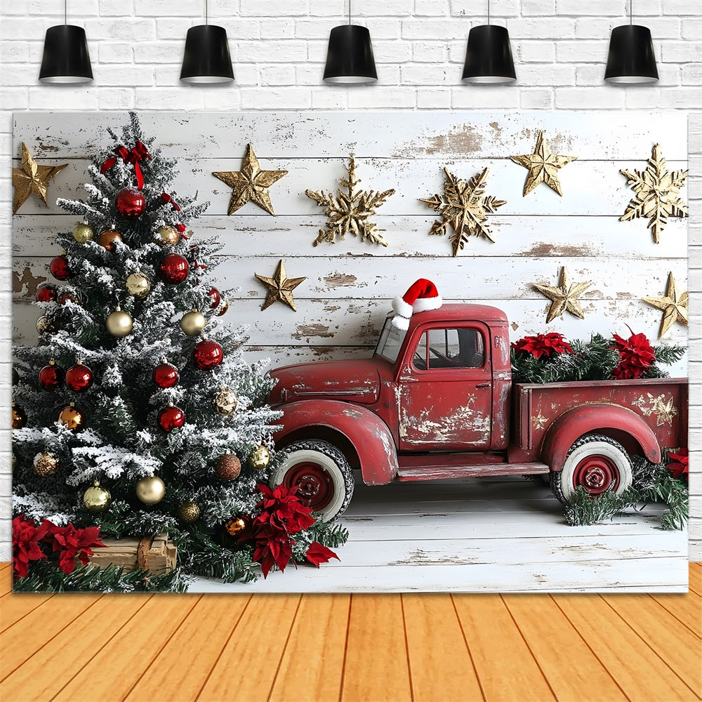 Sfondo Di Camion Rosso Con Stelle Dell'Albero Di Natale RR8-61