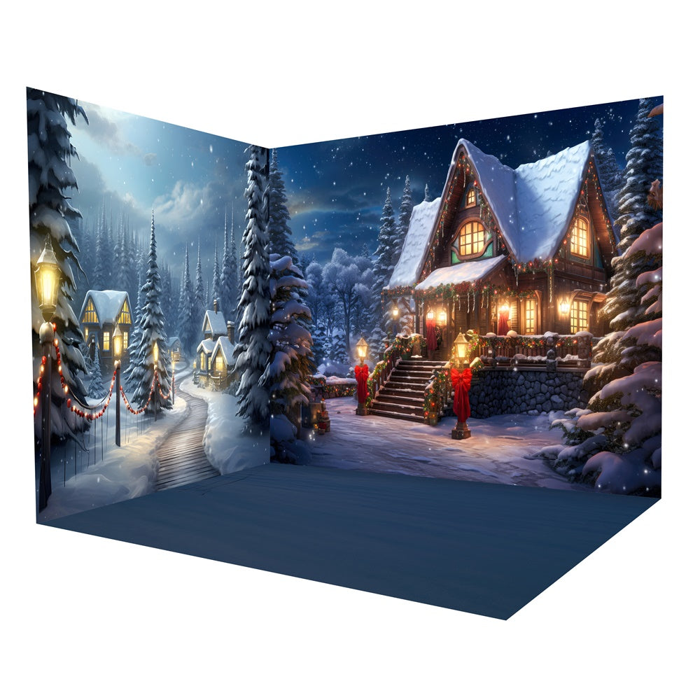 Set Camera Con Fondale Innevato Per La Casa Della Foresta Di Natale Invernale RR8-619