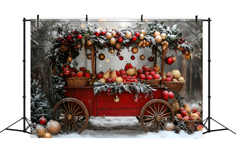 Sfondo Del Carretto Della Frutta Degli Alberi Di Neve Di Natale RR8-62