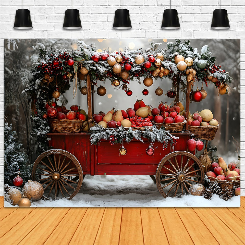 Sfondo Del Carretto Della Frutta Degli Alberi Di Neve Di Natale RR8-62