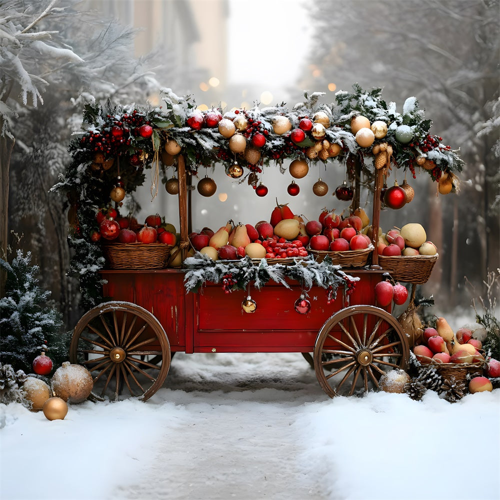 Sfondo Del Carretto Della Frutta Degli Alberi Di Neve Di Natale RR8-62