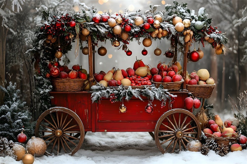 Sfondo Del Carretto Della Frutta Degli Alberi Di Neve Di Natale RR8-62