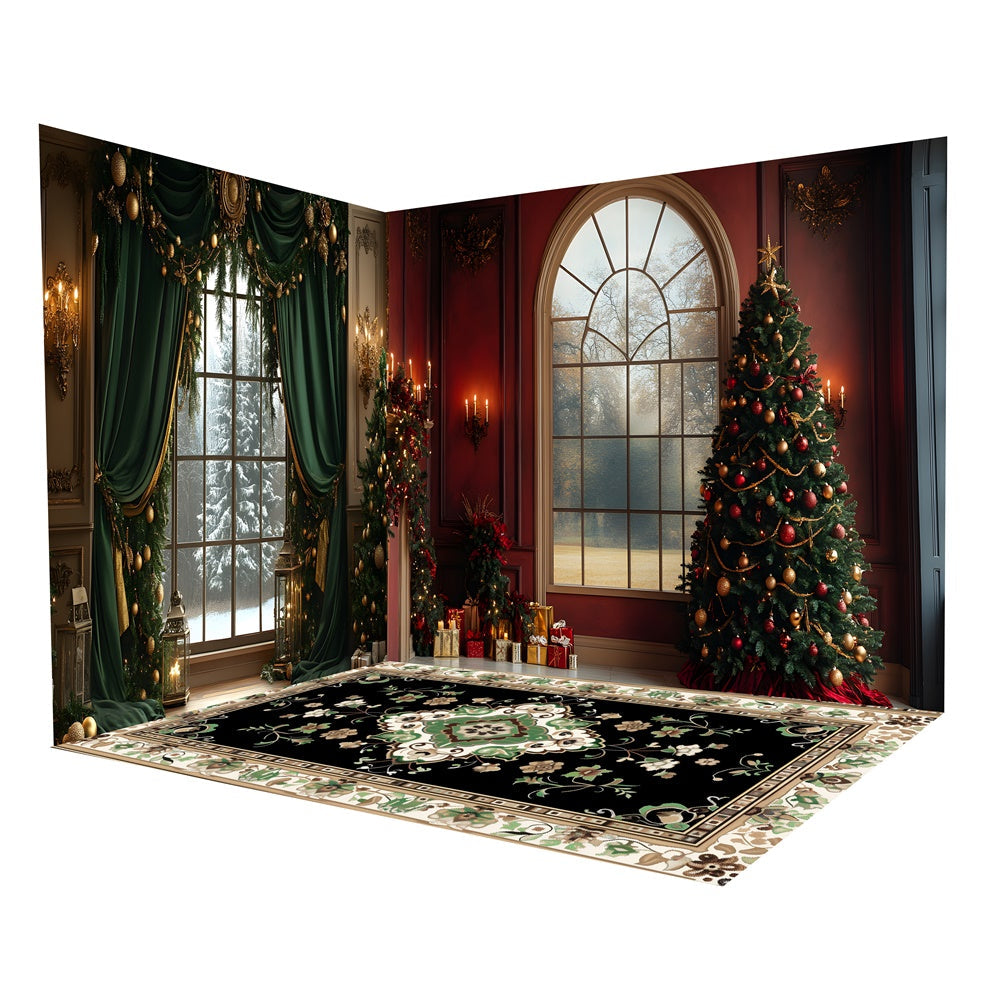 Set Camera Fondale Tenda Finestra Ghirlanda Albero Di Natale R8-625