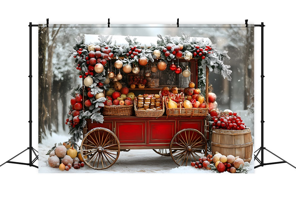Sfondo Del Carretto Della Frutta Innevato Di Natale RR8-63