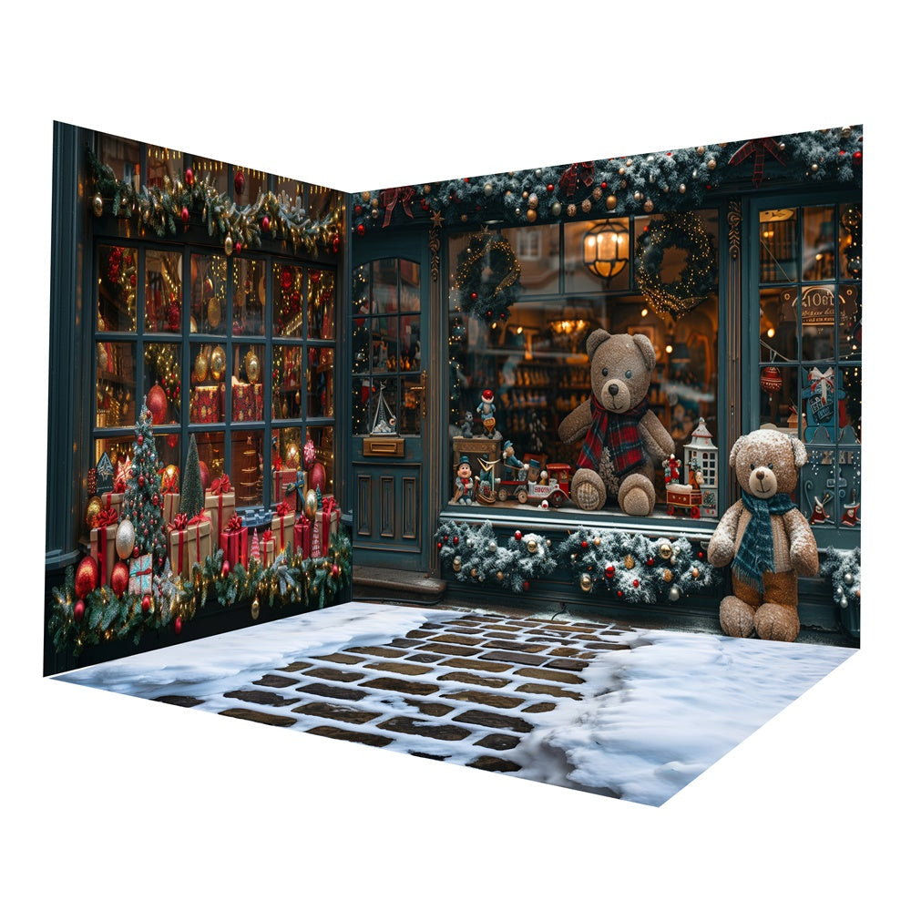 Negozio Di Regali Di Natale Negozio Di Orsi Di Giocattoli Set Per Camera Con Sfondo Di Neve RR8-632