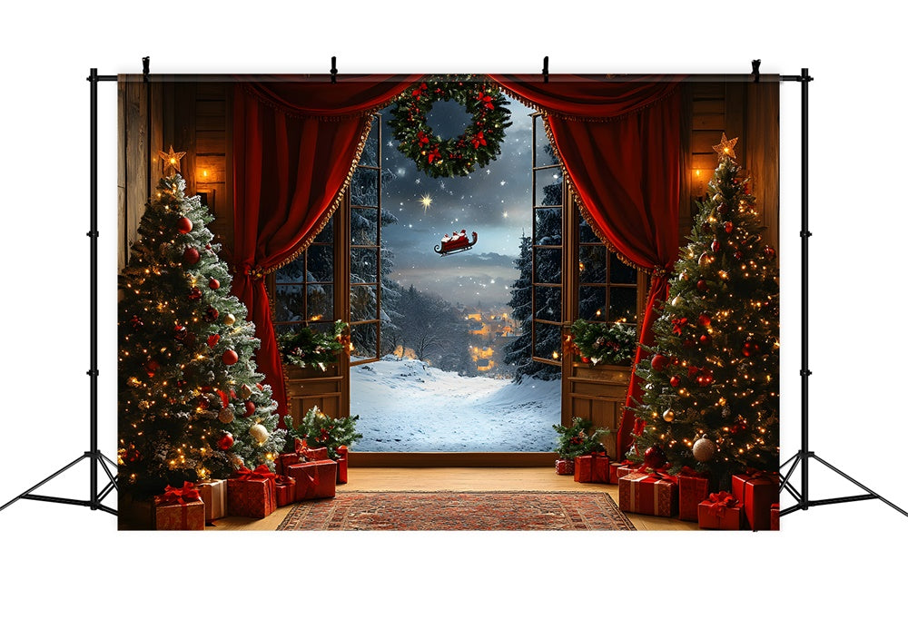 Finestra Di Natale Neve Babbo Natale Sullo Sfondo RR8-66