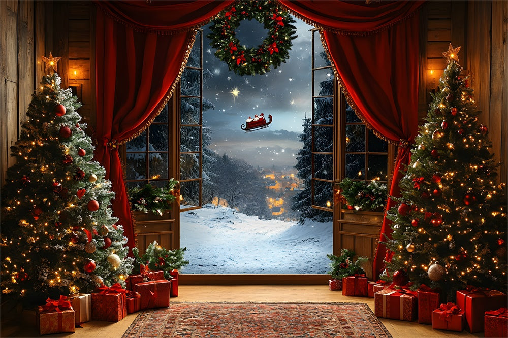 Finestra Di Natale Neve Babbo Natale Sullo Sfondo RR8-66