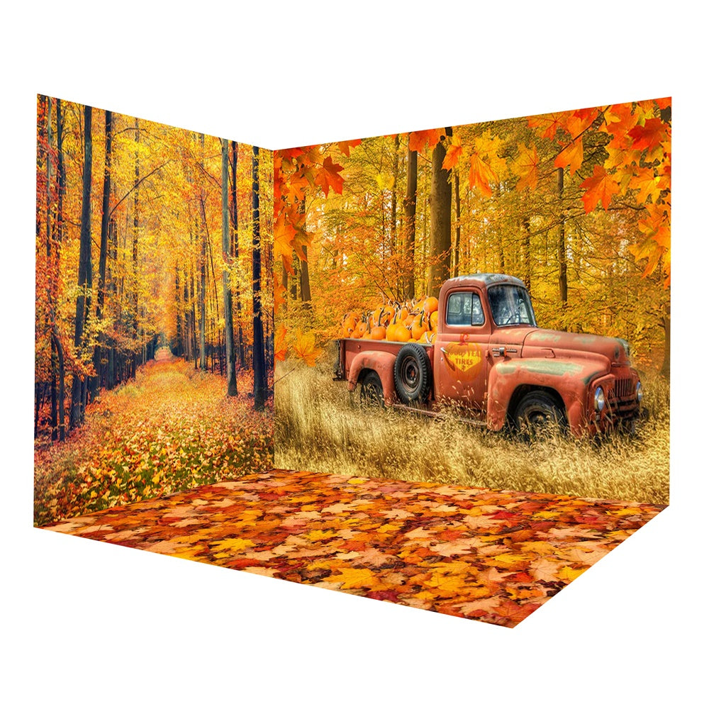 Set Camera Sullo Sfondo Del Camion Rosso Della Foresta D'Acero Autunnale RR8-665
